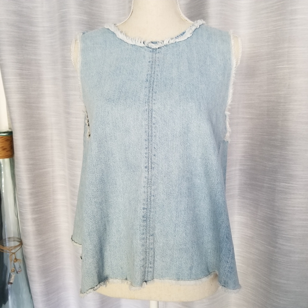 J Brand Light Blue Denim Frayed Edge Tank - Picture 2 of 10